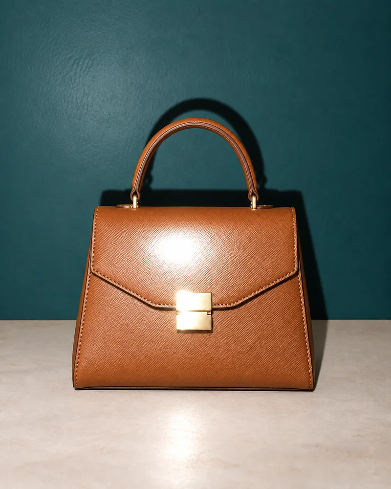 Bolsa de couro com luz dura e sombra marcada